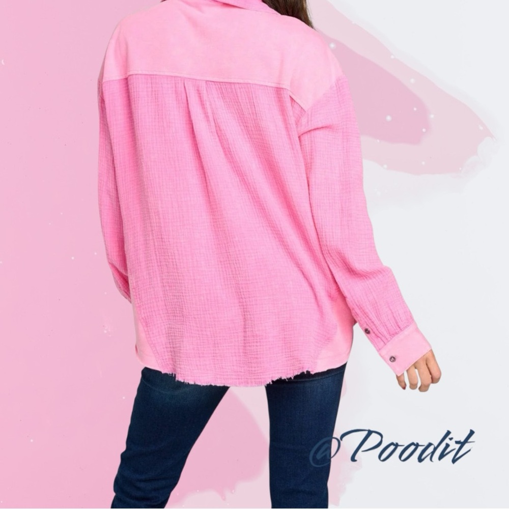 FANTASTIC FAWN oversized washed out pink button up top S M L - Picture 4 of 10